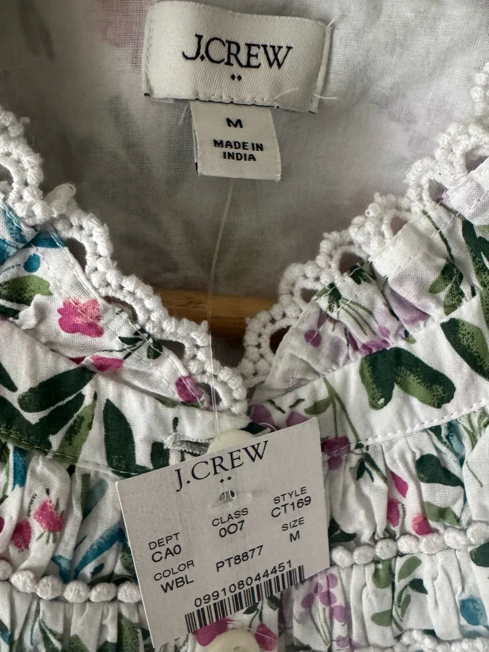 J. Crew White Floral Smocked Yoke Puff Sleeve Blouse